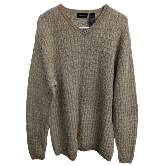 Claiborne Men's V-Neck Grandpa Sweater, Large, Tan, 100% Cotton, Vintage 1990's - Picture 1 of 9